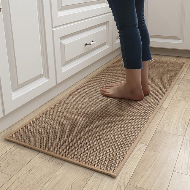 (44x75cm)Tapis de Cuisine Devant ​Evier Antidérapant en Caoutchouc et Lavable, en Jute, Lin, Brun