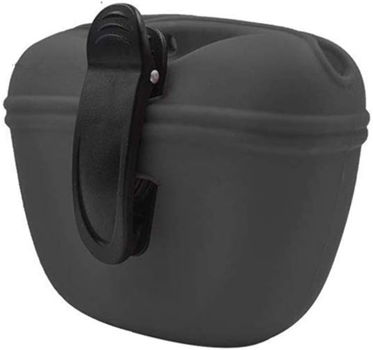 Czarna torebka na przysmaki dla psa, 10,5 x 5,3 x 13 cm, przenośna torebka na przysmaki z magnetycznym zamknięciem i klipsem do paska.