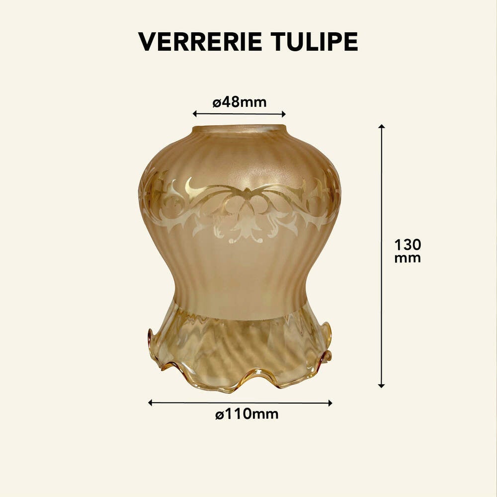 Abat jour verre satiné gravé ambré, forme Tulipe, diam. 130 mm - Tibelec - 8