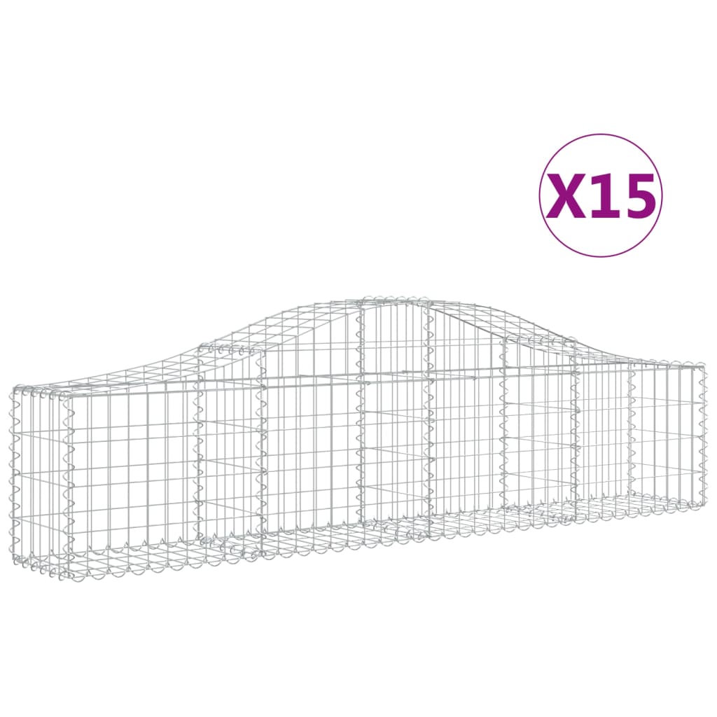 Cestas de gaviones arqueadas 15 piezas 200x30x40/60 cm hierro galvanizado