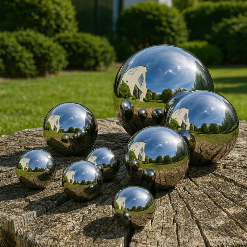 Köhko zestaw 8 polerowanych kul ogrodowych wykonanych z wysokiej jakości stali nierdzewnej (1xØ12cm, 1xØ9cm, 2xØ6cm, 4xØ4cm ) kule dekoracyjne