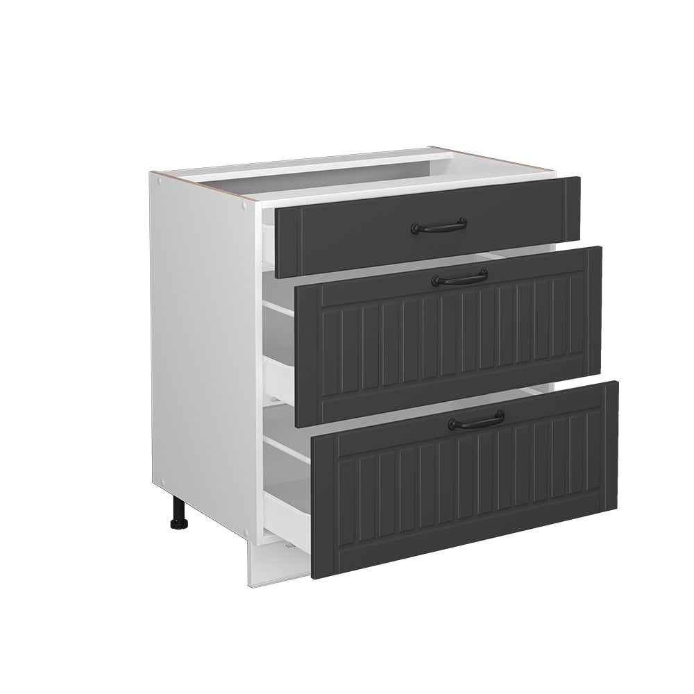 Vicco Meuble cuisine Fame-Line, Anthracite campagne, 80cm avec 3 tiroirs, sans PT - 4