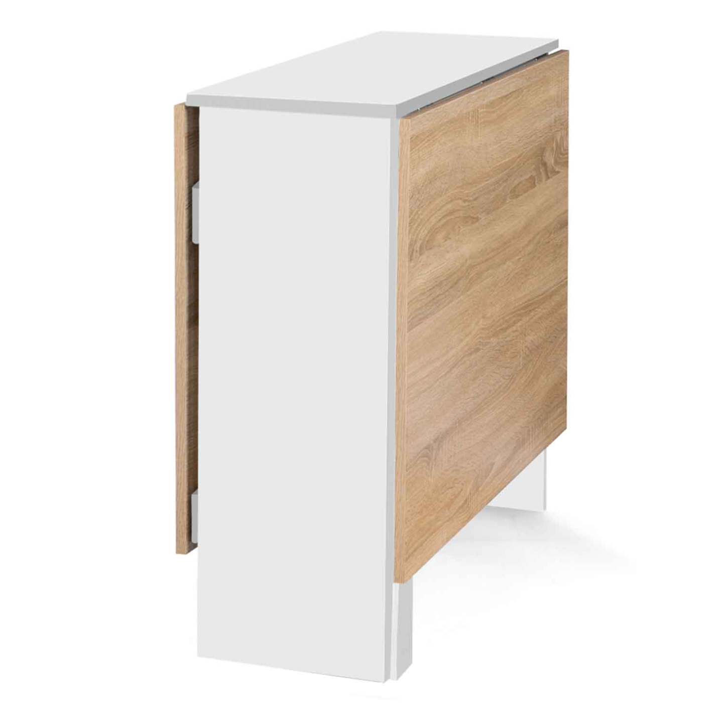 Table console pliable EDI 2-6 personnes avec rangements bois blanc plateau façon hêtre 150 x 80 cm - 3