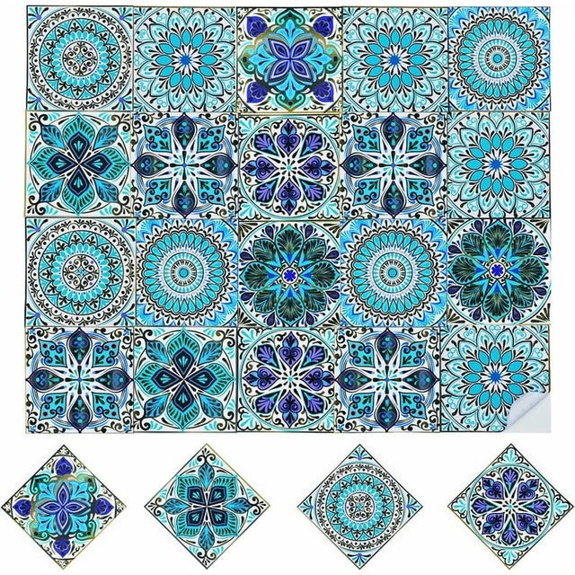 20pcs Stickers Carrelage Auto-adhésif Autocollants de Carreaux Adhesifs Marocain Style Stickers Muraux Étanche Décoration pour Salle de Bains Cui