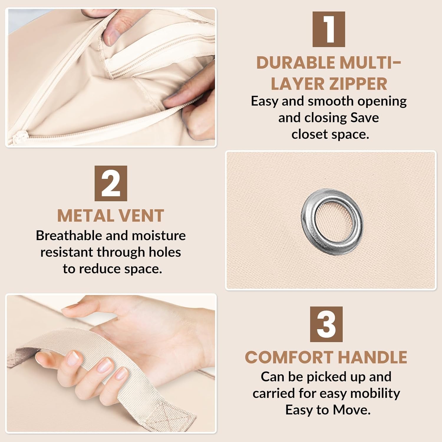 Lot de 2 Organisateur Auto-compression Ultra Peu Encombrants, Sacs de Rangement pour Couettes, Sac de Compression Voyage Empilable (Beige,52x42x30CM) - 4