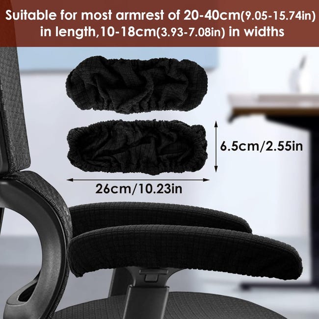 Votvlog Housses D'Accoudoir De Chaise De Bureau – Lot De 2, Extensibles, Lavables, Ultra Confortables Pour Soulager Les Coudes (Noir)