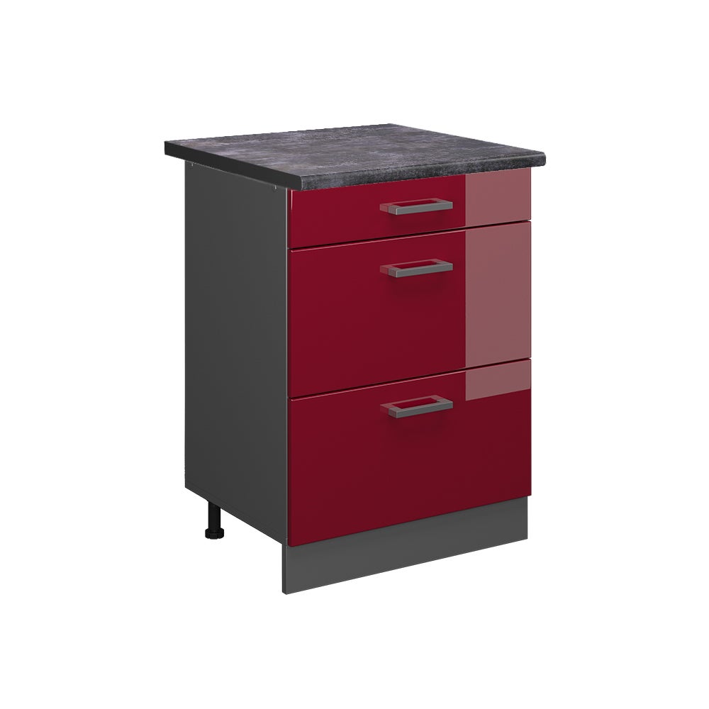 Vicco Szafka dolna do kuchni R-Line, Czerwony połysk, 60 cm z szufladami, BP Antracyt