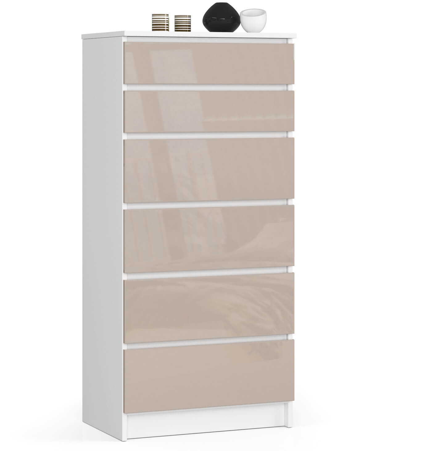 Komoda: 6 szuflad, biała | cappuccino sparkle, 60 x 130 x 40 cm