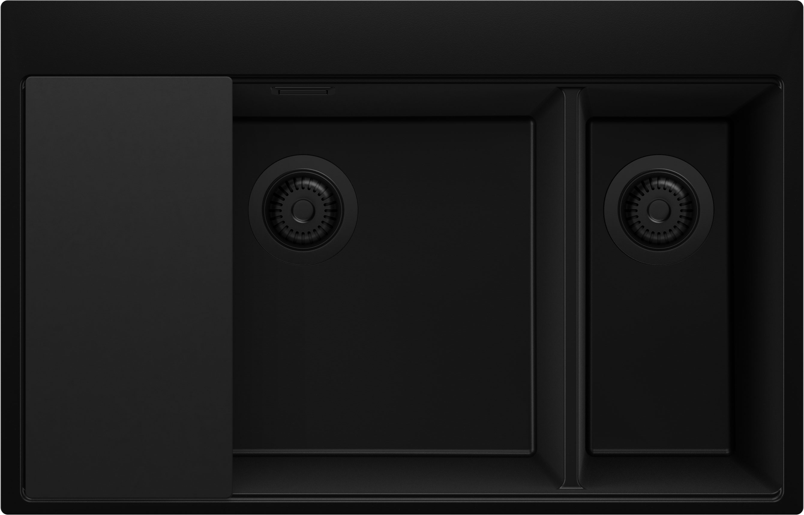 Zlewozmywak Cały Czarny 78x50cm, Zlew Kuchenny 2 Komorowy + Syfon + Deska, Nablatowy do szafki od 80cm - Oslo Duo PRIMAGRAN