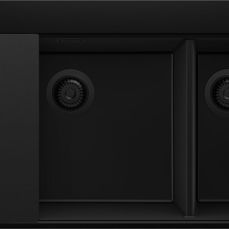 Zlewozmywak Cały Czarny 78x50cm, Zlew Kuchenny 2 Komorowy + Syfon + Deska, Nablatowy do szafki od 80cm - Oslo Duo PRIMAGRAN