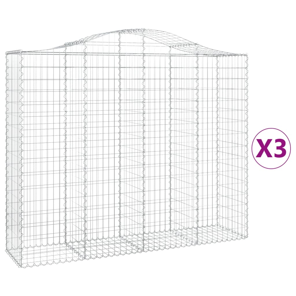 Cestas de gaviones valla de jaula muro de contención arqueado 3 piezas 200 x 50 x 160/180 cm hierro galva 02_0040750