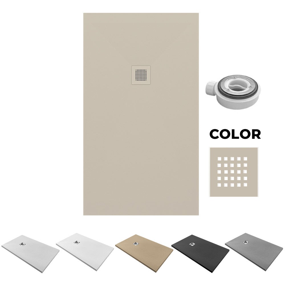 Receveur de Douche en Résine Antidérapant | Bonde d’Évacuation + Grille de Couleur | Texture Pierre | Couleur Beige | 140x90 cm - 2