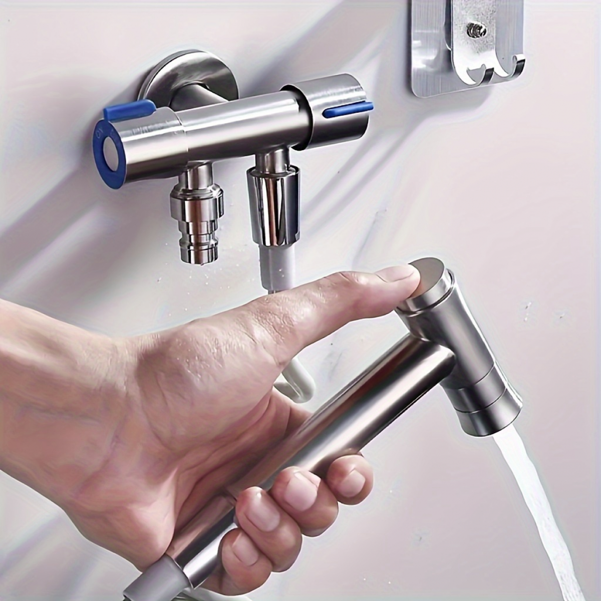 Robinet d'angle à trois voies en acier inoxydable, robinet de machine à laver à double poignée, robinet de salle de bain, robinet de dérivation - 5