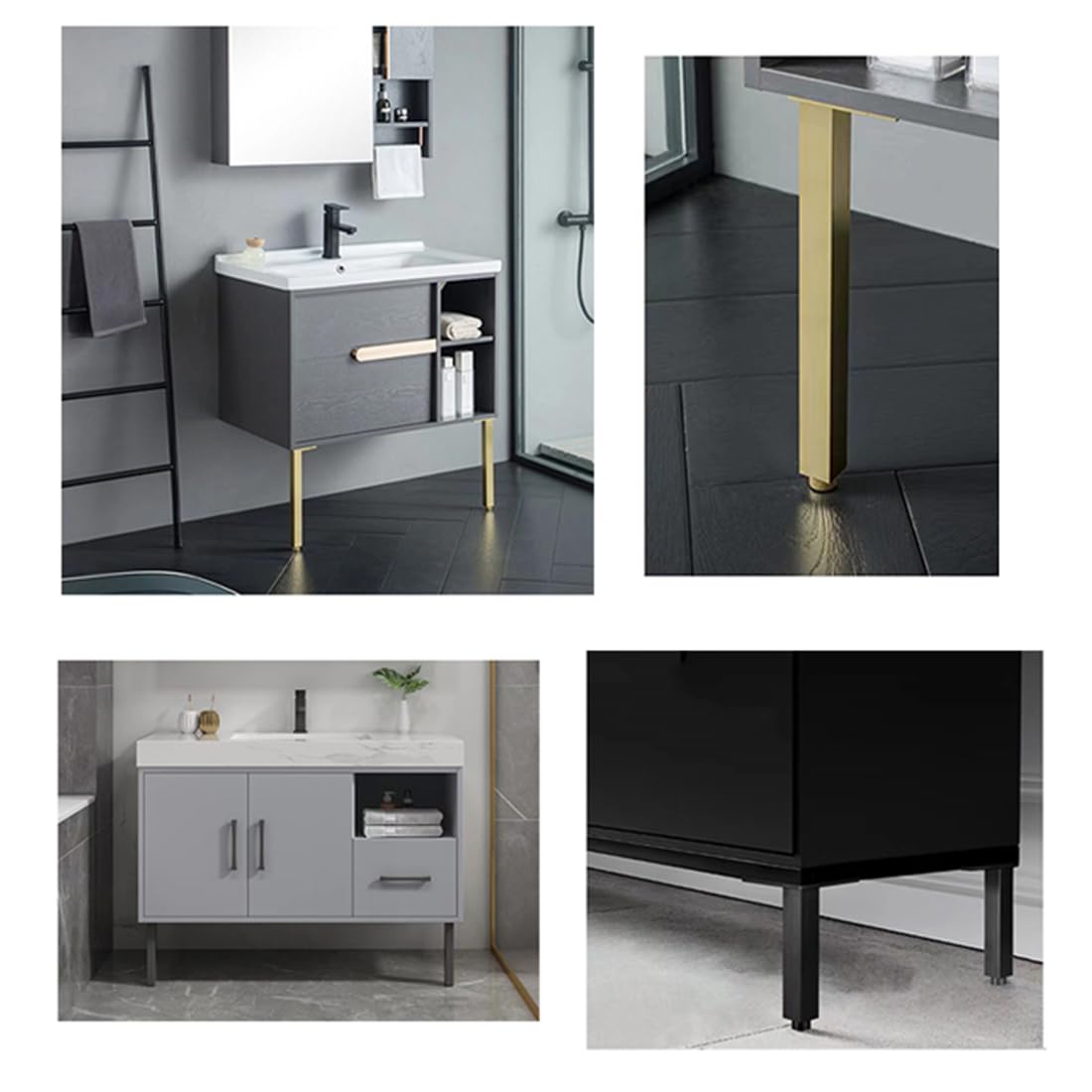 Or, Lot de 4 Pieds de Meubles Pied de Table Ronds Réglable, Aluminum Alloy 6-60cm Socles Pieds Meuble Cuisine TV Commode Pieds ，25cm/9.8