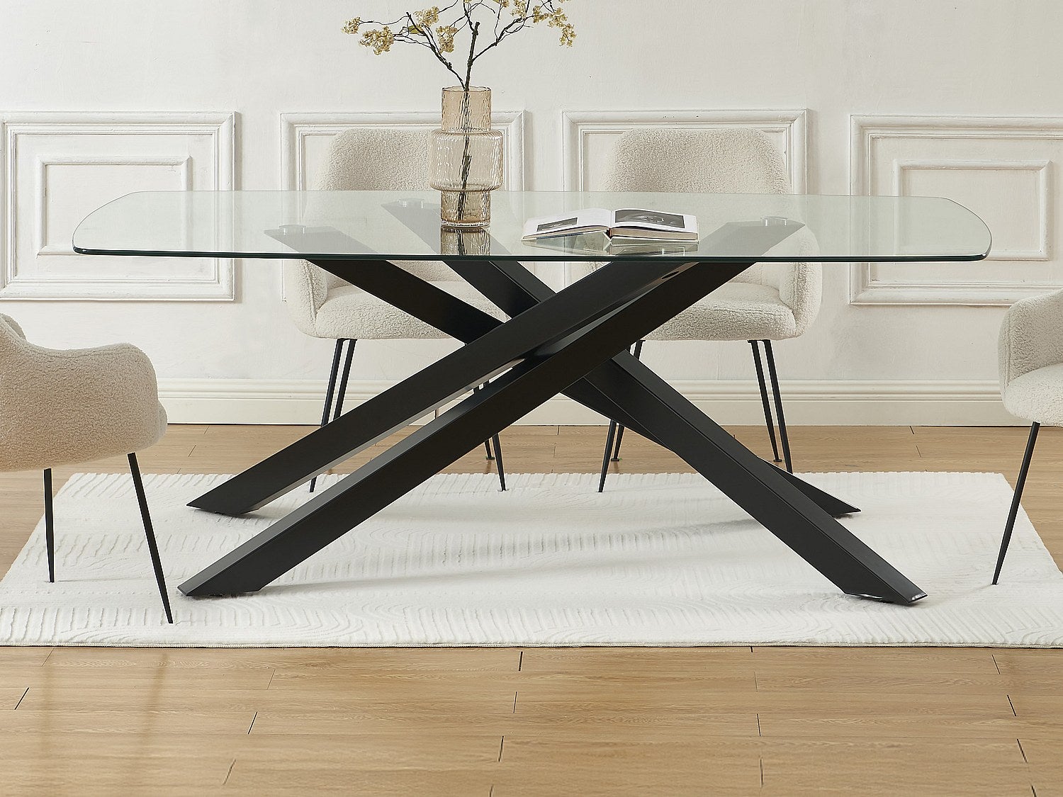 Stół do jadalni dla 8 osób ze szkła hartowanego i czarnego metalu - Przezroczysty - METRILIA