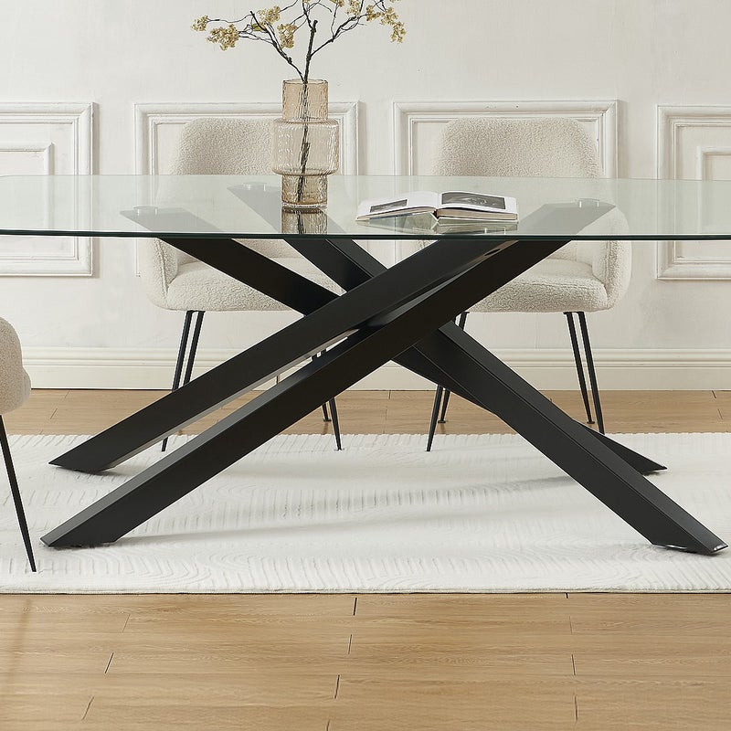 Stół do jadalni dla 8 osób ze szkła hartowanego i czarnego metalu - Przezroczysty - METRILIA