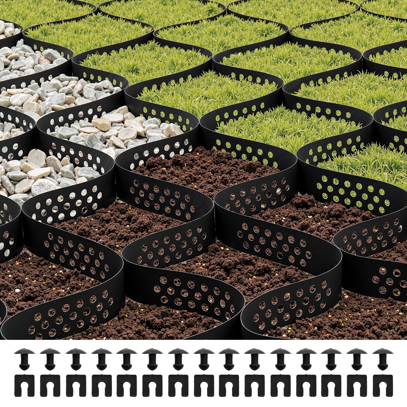 geokrata trawnikowa siatka żwirowa siatka żwirowa siatka plaster miodu HDPE 5000x1980mm VEVOR