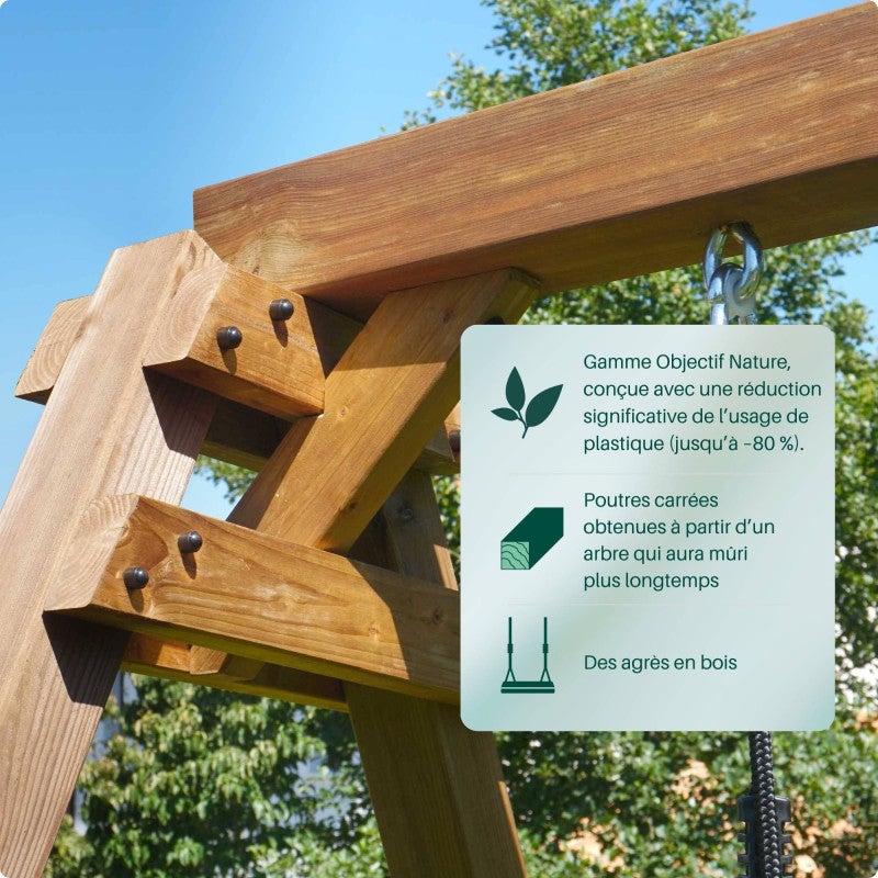 Portique en bois carré 2 agrès avec balançoire bébé et toboggan PRUNE - 8