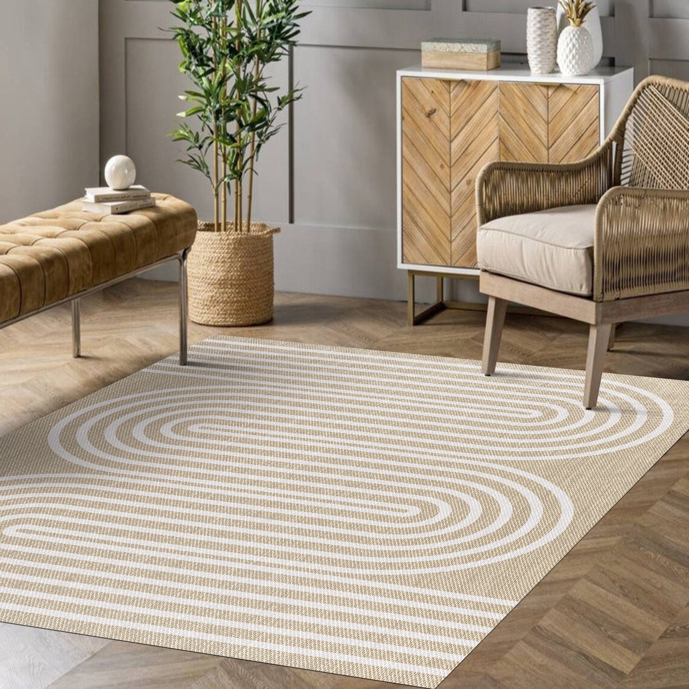 Alfombra vinilica premium de alta gama, alfombras de habitacion lavable antideslizante y resistente étnica blancas 200x290 cm