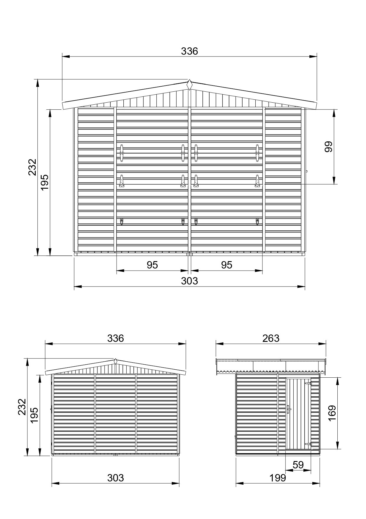 Quiosco de madera CON SUELO - cobertizo de pino / abeto, construcción de paneles - A232 x 336 x 263 cm / 6 m2- TIMBELA M150 - 9