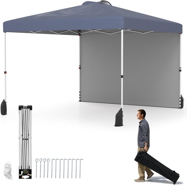 Tonnelle Pliante 3x3 avec Paroi Latérale | Barnum Pliant | 3 Hauteurs | Sac à roulettes | Sac de Sable | Tente de Réception pour Marché Camping (Gris)