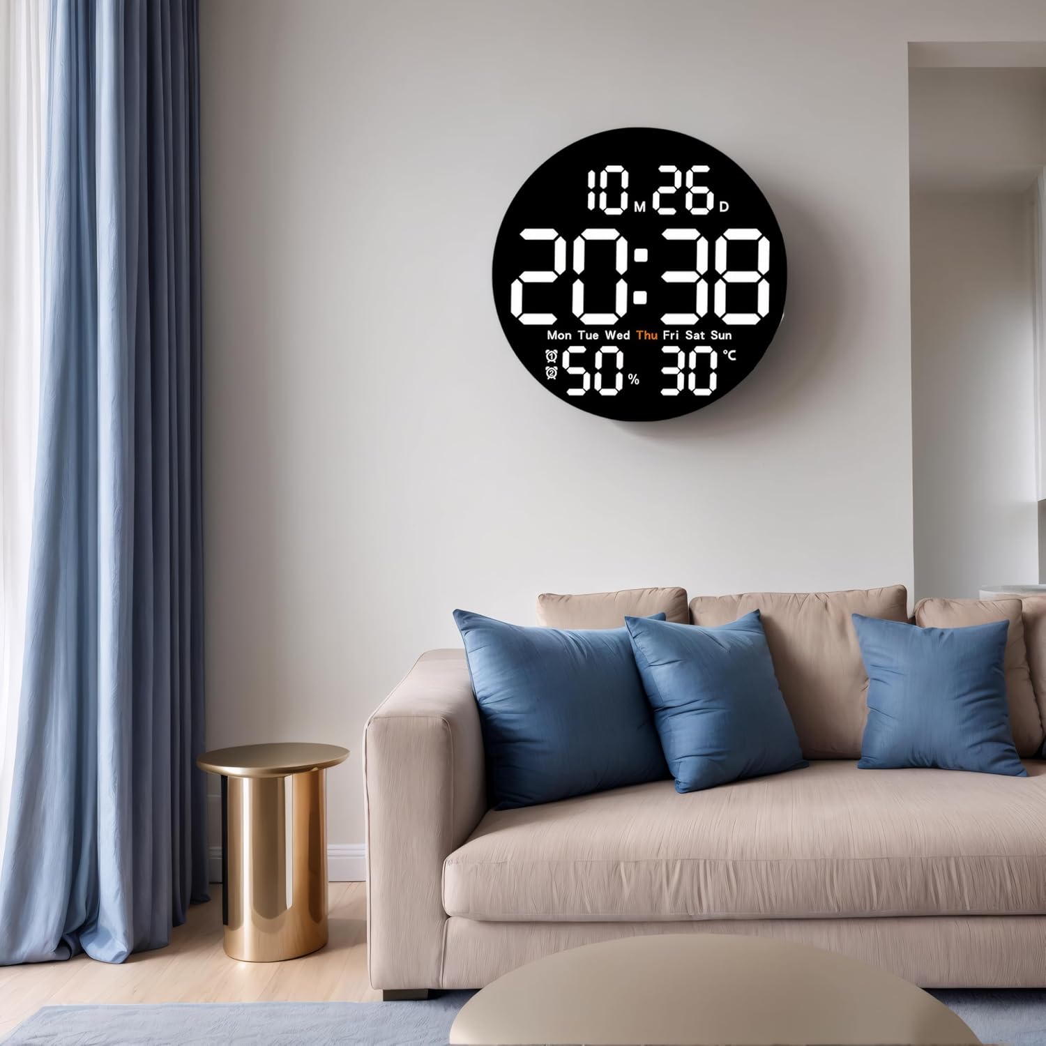 30 cm cyfrowy zegar ścienny LED sterowany radiem, łatwy do odczytania, nowoczesny, bez tykania, dekoracyjny, do sypialni, salonu, biura