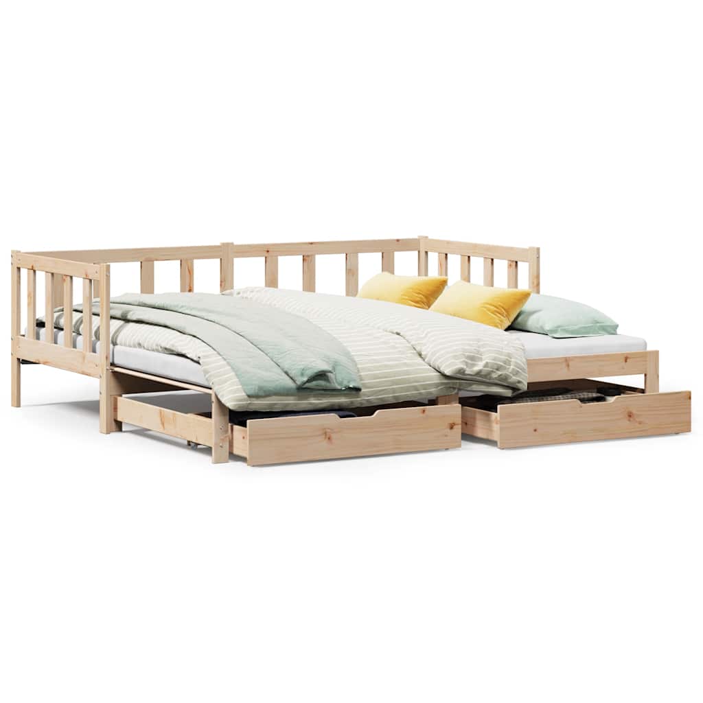 Sofa Rozsuwana Łóżko Drewniane Rama Łóżka z Szufladami Brązowa 90x200 cm