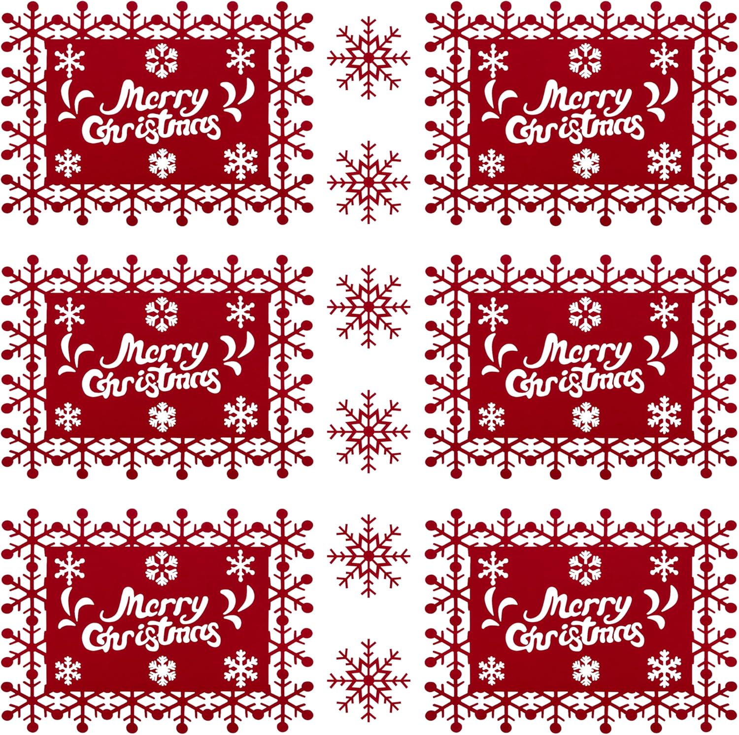 Zestaw 12 podkładek/podstawek z filcu w kształcie płatków śniegu, idealnych na zimową dekorację stołu bożonarodzeniowego