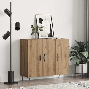 Aparador Negro De Madera De Ingeniería - 90x34x80 Cm, 3 Puertas (HOMTAKIE)