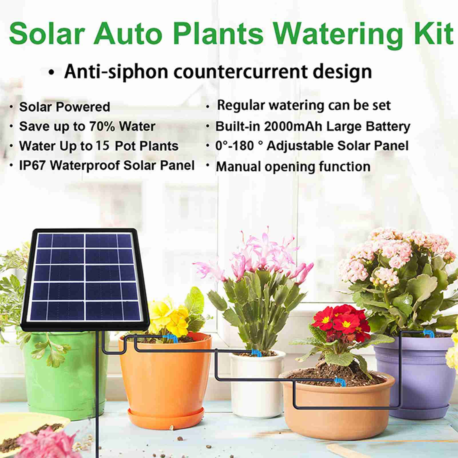 Système d'arrosage automatique solaire IP67 Kit d'irrigation anti-goutte résistant à l'eau avec anti-siphonage - 4
