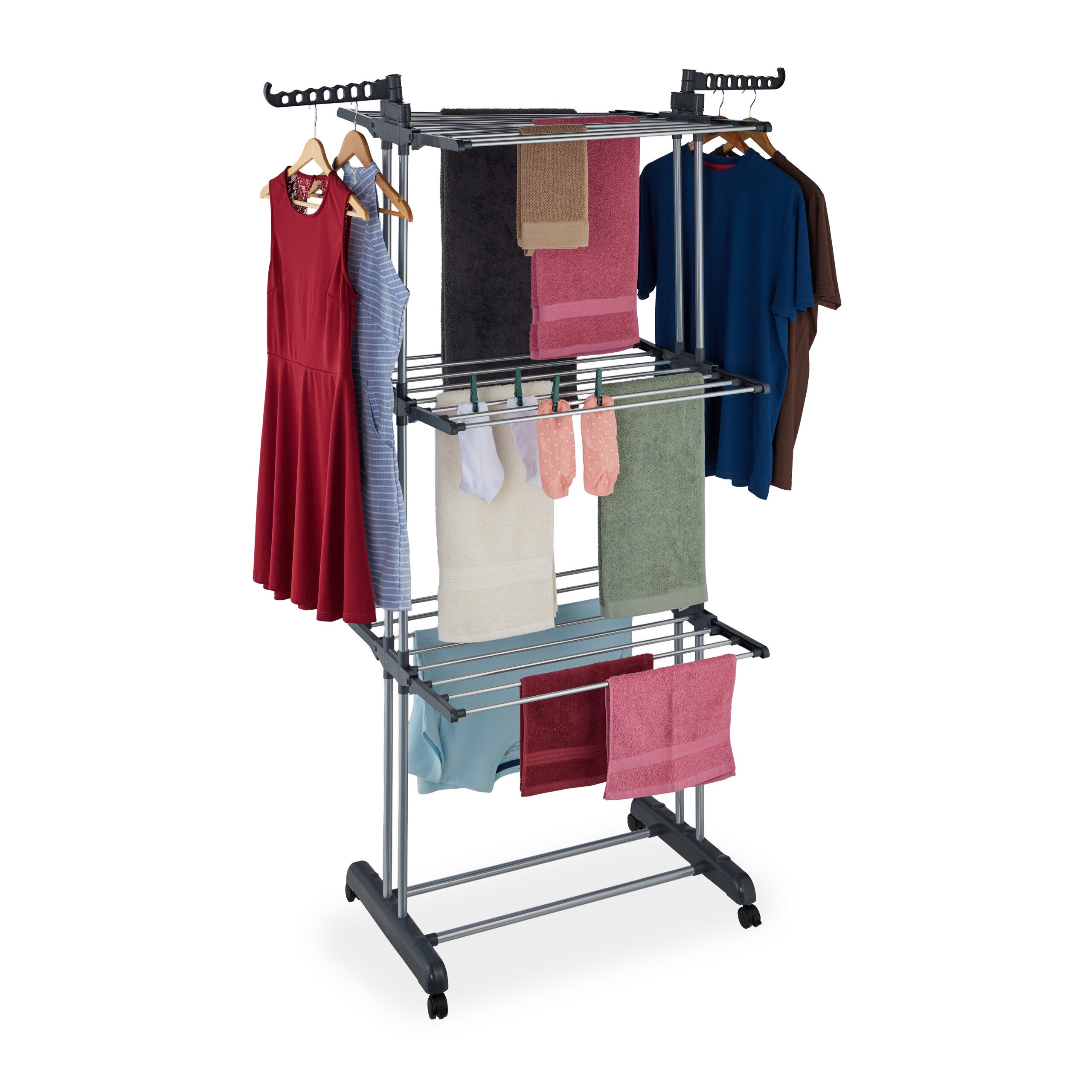 Stendibiancheria A Torre Con Ruote - 3 Livelli, Pieghevole, Portagrucce, Spazio 30m - Foto 12