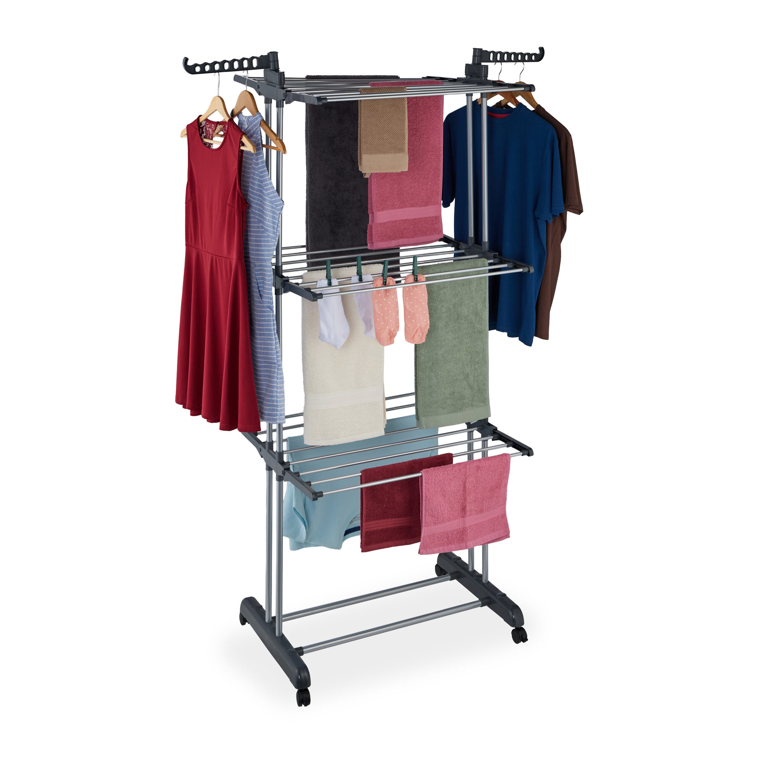 Stendibiancheria A Torre Con Ruote - 3 Livelli, Pieghevole, Portagrucce, Spazio 30m - Foto 12