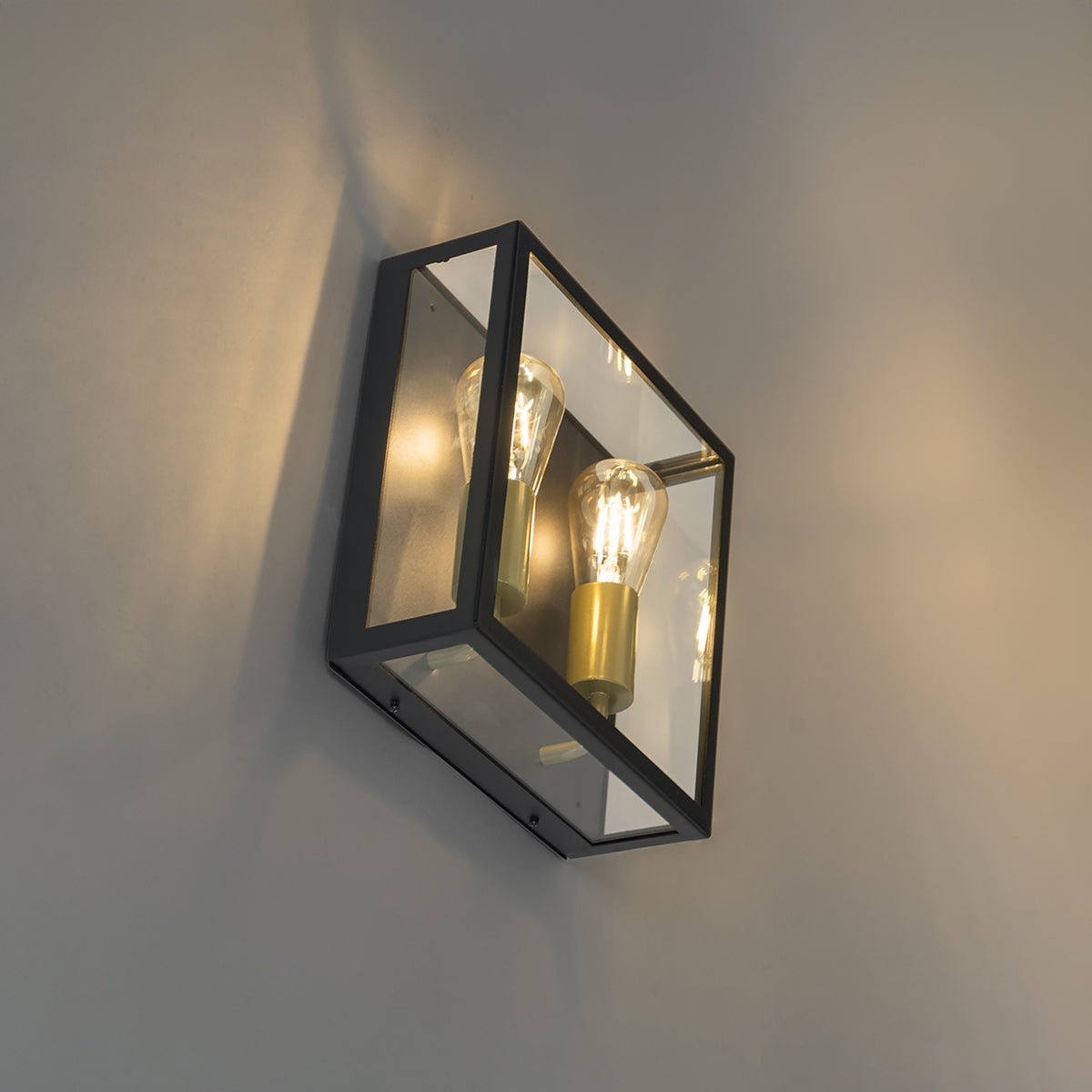 Qazqa industriel applique murale extérieure, lampe murale pour jardin - Rotterdam - laiton, max. 60w, e27, 28cm, IP23, carré, à - 2