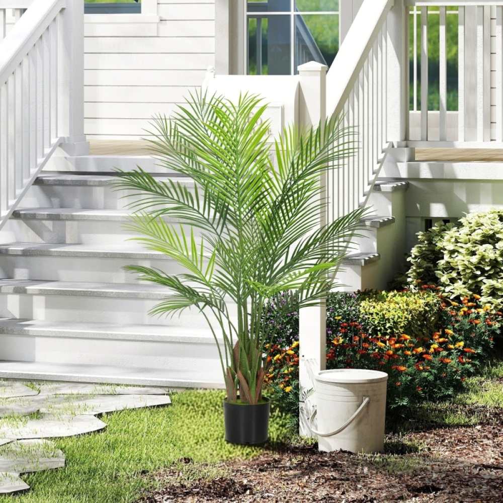 Palmier artificiel 120cm avec pot – Plante décorative réaliste 22 feuilles PE, anti-UV, sans entretien, pot ciment stable - 4