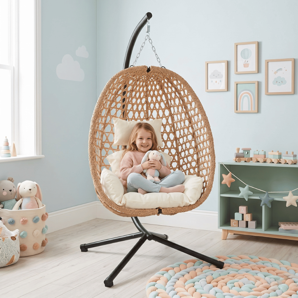 Fotel wiszący styl boho kokon ogrodowy składany poduszki FUNFIT GARDEN - 3