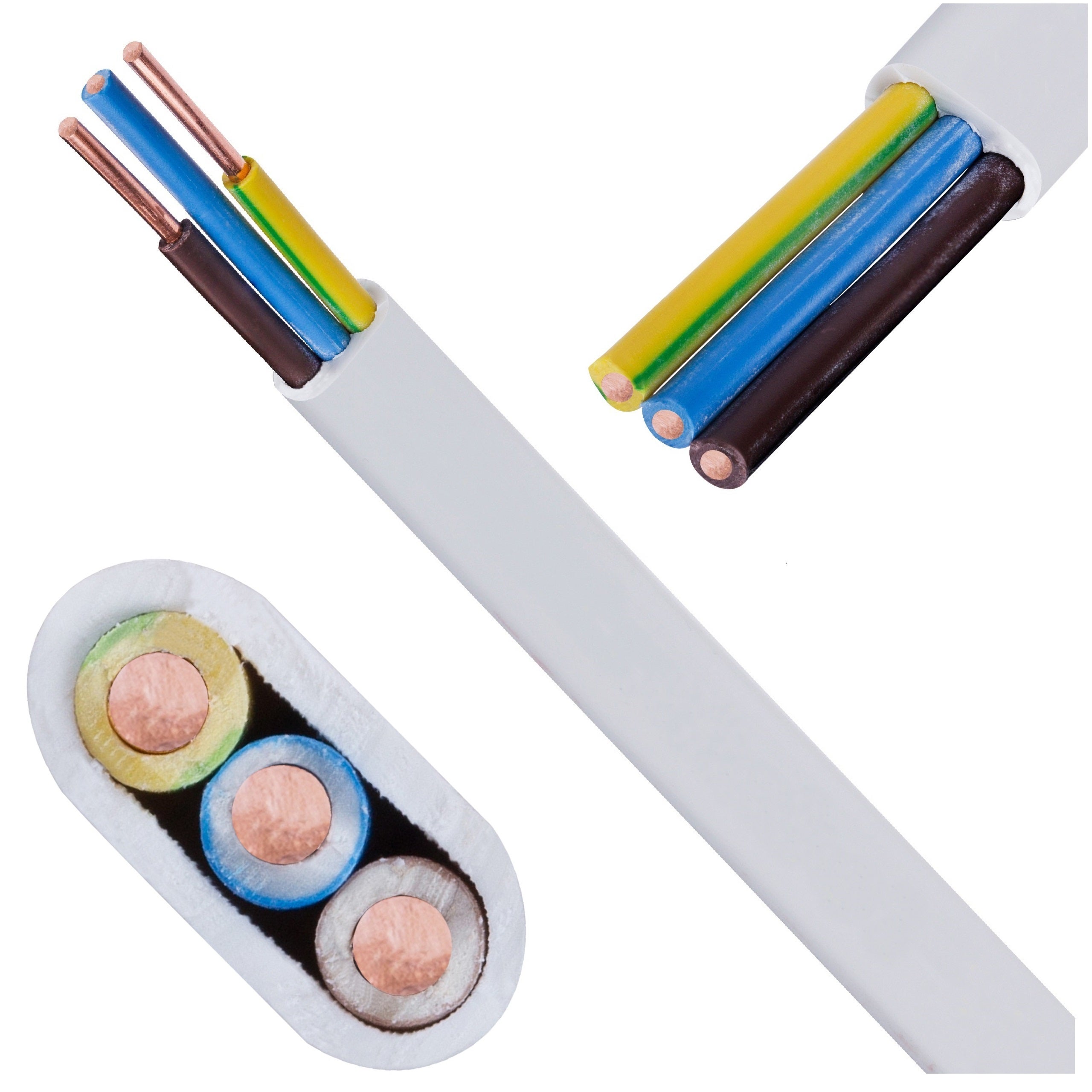 Kabel instalacyjny płaski YDYp 3x2,5mm2 biały 450/750V drut Eltrim 100m