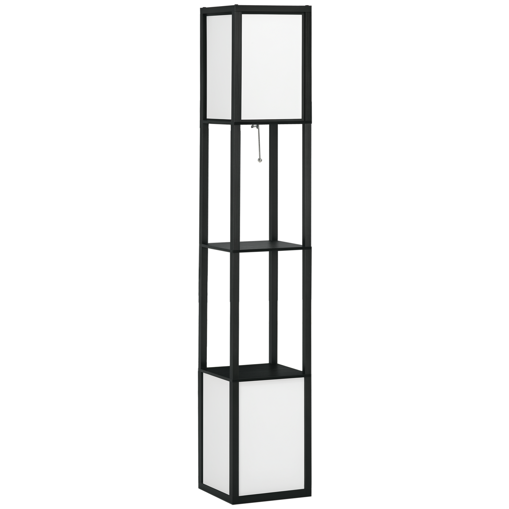 Lámpara de pie con base de madera y estante para bombilla e27, potencia máxima 40w, lámpara moderna de 26x26x156 cm, color blanco y negro.