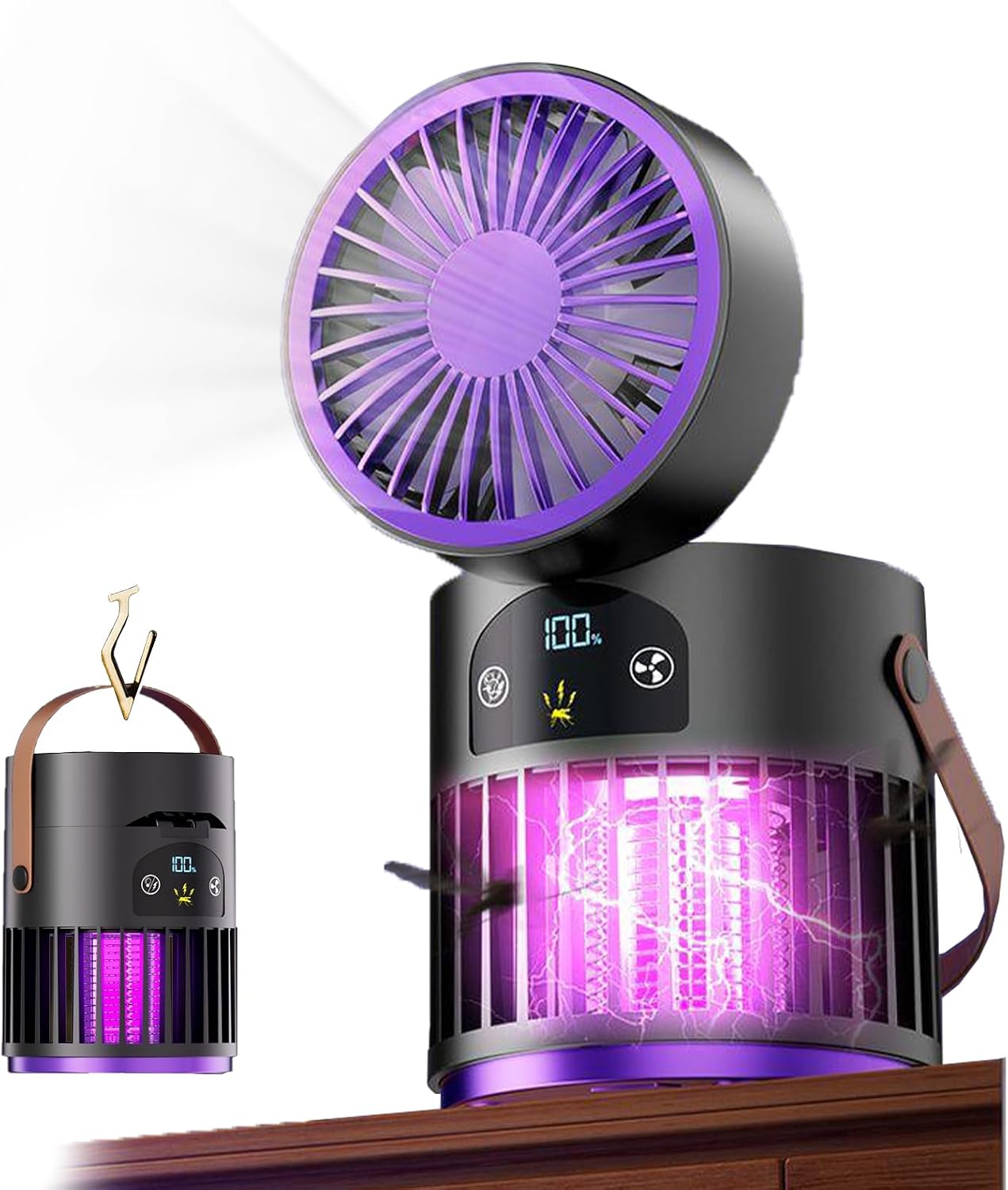 Mini wentylator biurkowy 6-w-1 z lampką, 5 prędkości, 2 lampki nocne, USB przenośny do wnętrz, na zewnątrz, camping i sypialnię