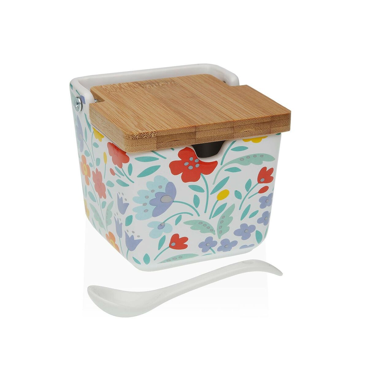 Salière En Céramique Blanche Avec Couvercle Bois - 12 Cm - Pour Sel Et épices - Pose Murale Ou Comptoir - 10