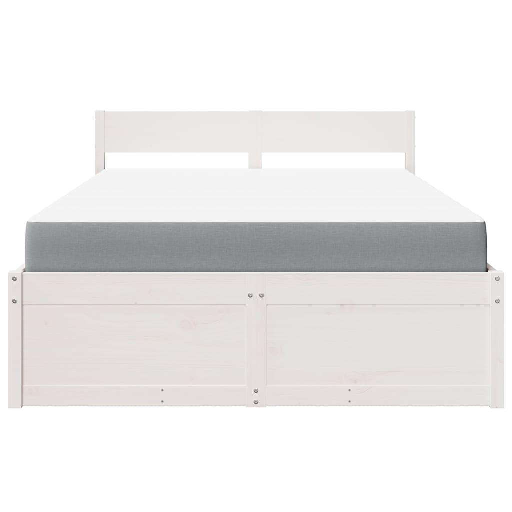 Lit avec tiroirs et matelas blanc 140 x 190 cm en pin massif - 4