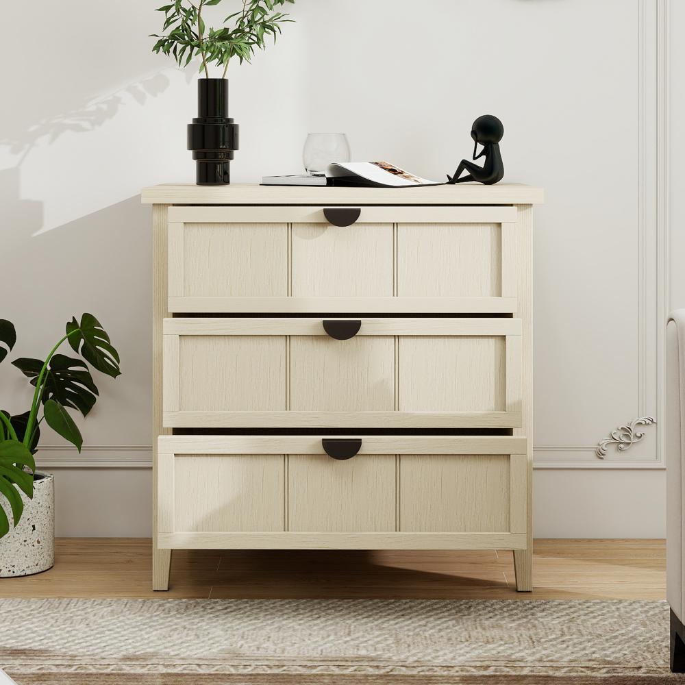 Komoda 80×40×80 cm z 3 szufladami, imitacja naturalnego drewna z liniowym grawerunkiem, idealna do salonu, sypialni i biura - 2