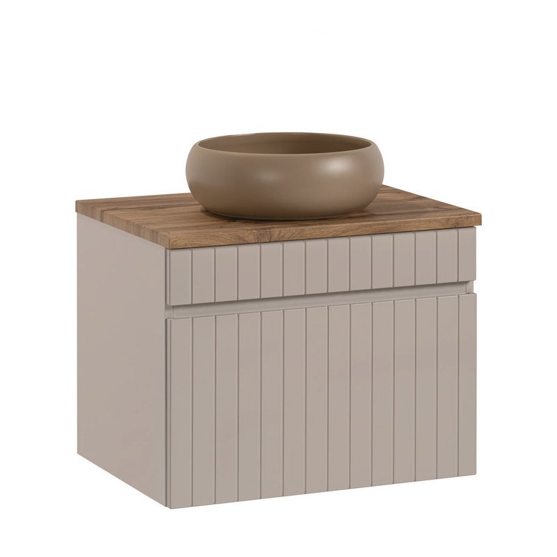 Szafka łazienkowa ICONIC 60 cm kaszmir z umywalką ryflowany front