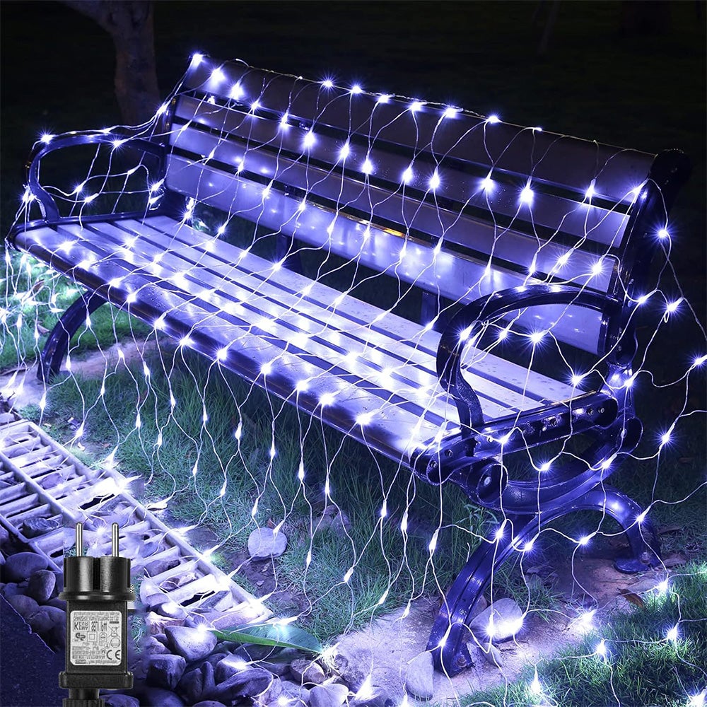 Girlanda świetlna z siatki 3 x 2 m 200 diod LED zewnętrzna siatka świetlna 8 trybów owijanie drzewem oświetlenie dekoracyjne na Biały