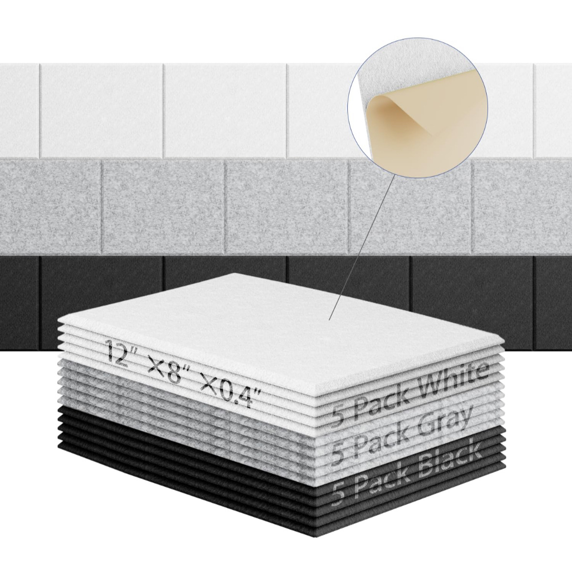 Zestaw 15 samoprzylepnych paneli akustycznych, wygłuszenie poliestrowe, panele ścienne dźwiękochłonne o wysokiej gęstości, 30 cm x 20 cm