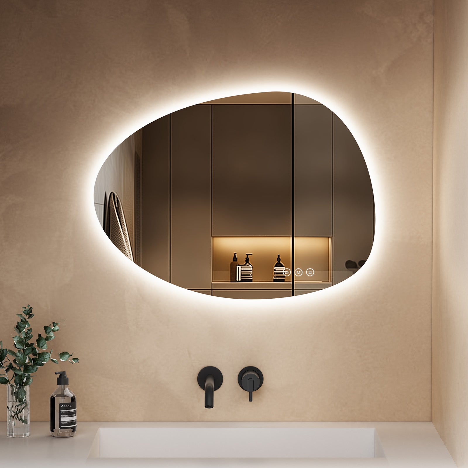 Miroir LED Salle De Bain 60x45 Cm - 3 Teintes Réglables, Anti-buée, Design Asymétrique, IP44