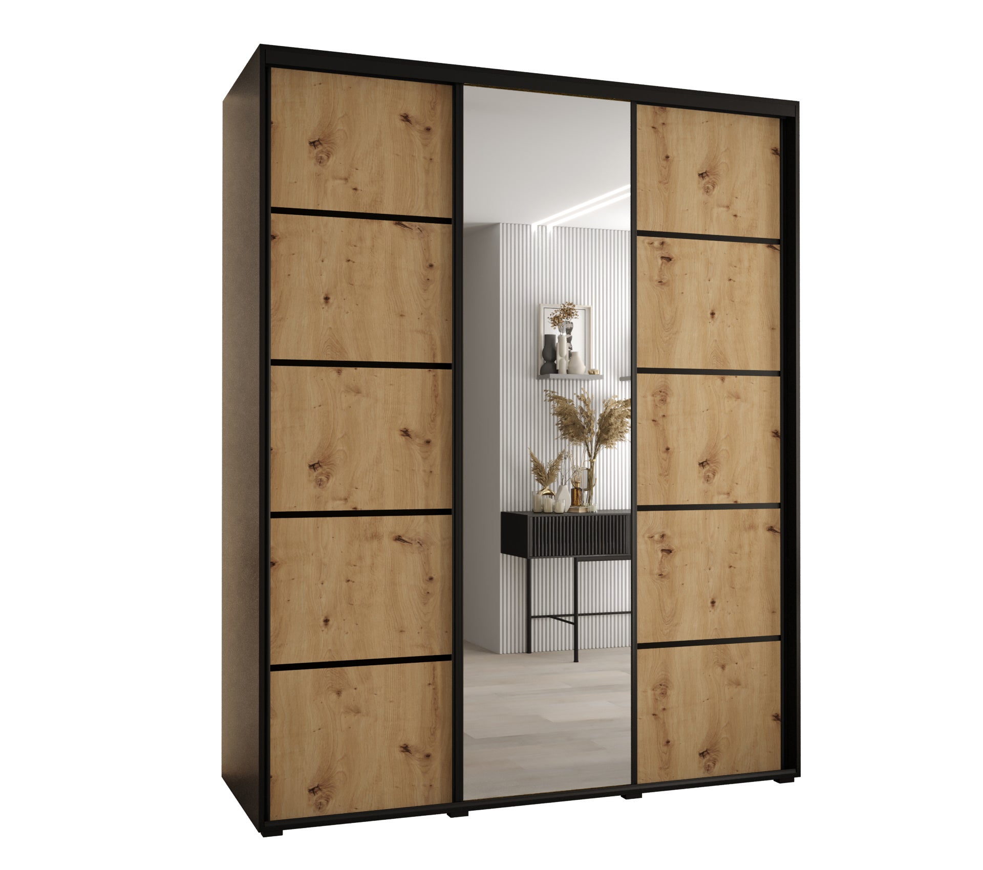 Szafa przesuwna z lustrem wysoka Davos 5 200 x 45 x 235,2 cm czarny + artisan + u. czarny - Abiks Meble
