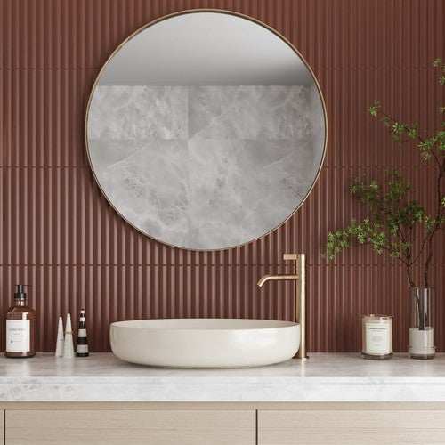 Błyszcząca płytka ścienna z reliefem, czerwona, Acanto 10x40 cm Reeded Ginger