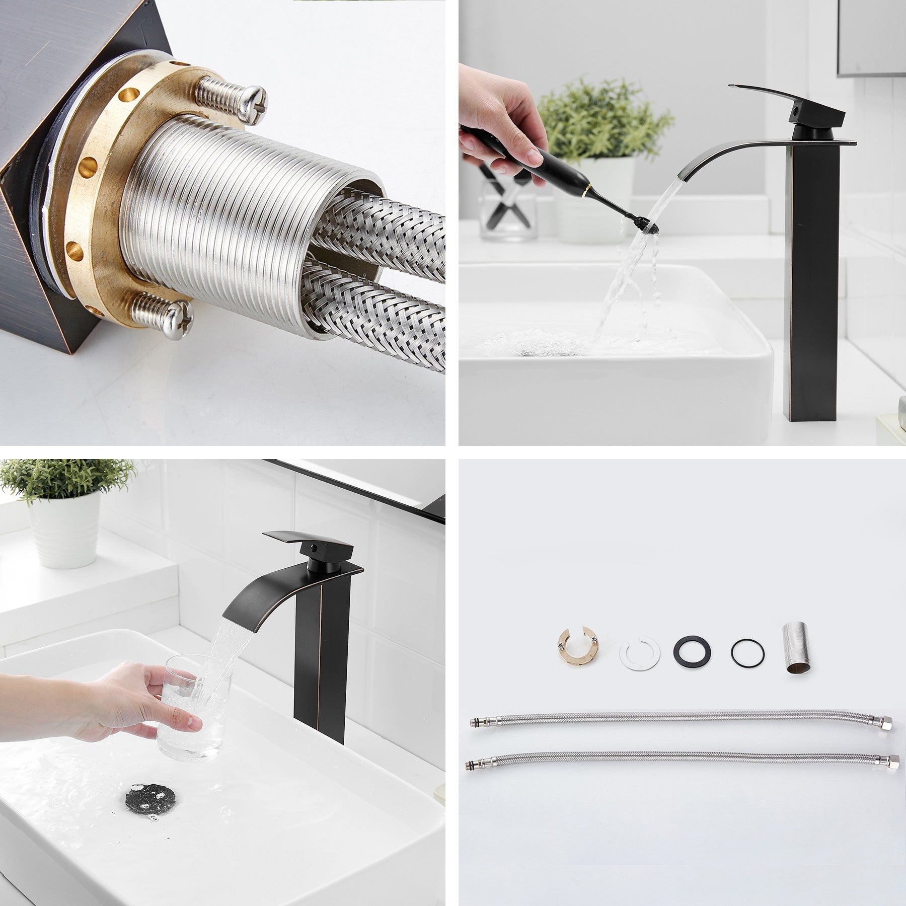 TIBRE XL Robinet mitigeur haut bec cascade noir brossé - salle de bain - 4