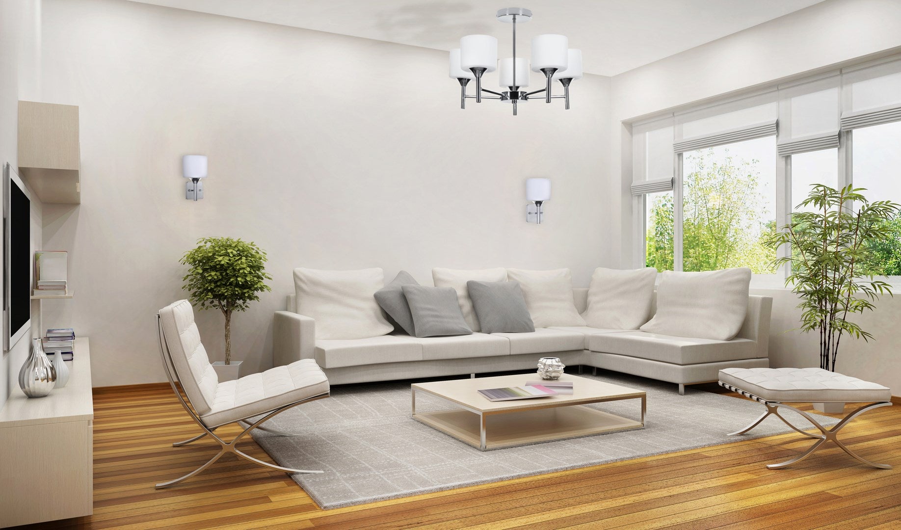 Lampadario classico a sospensione da soffitto Activejet MIRA Cromo 5xE27 per soggiorno - 3