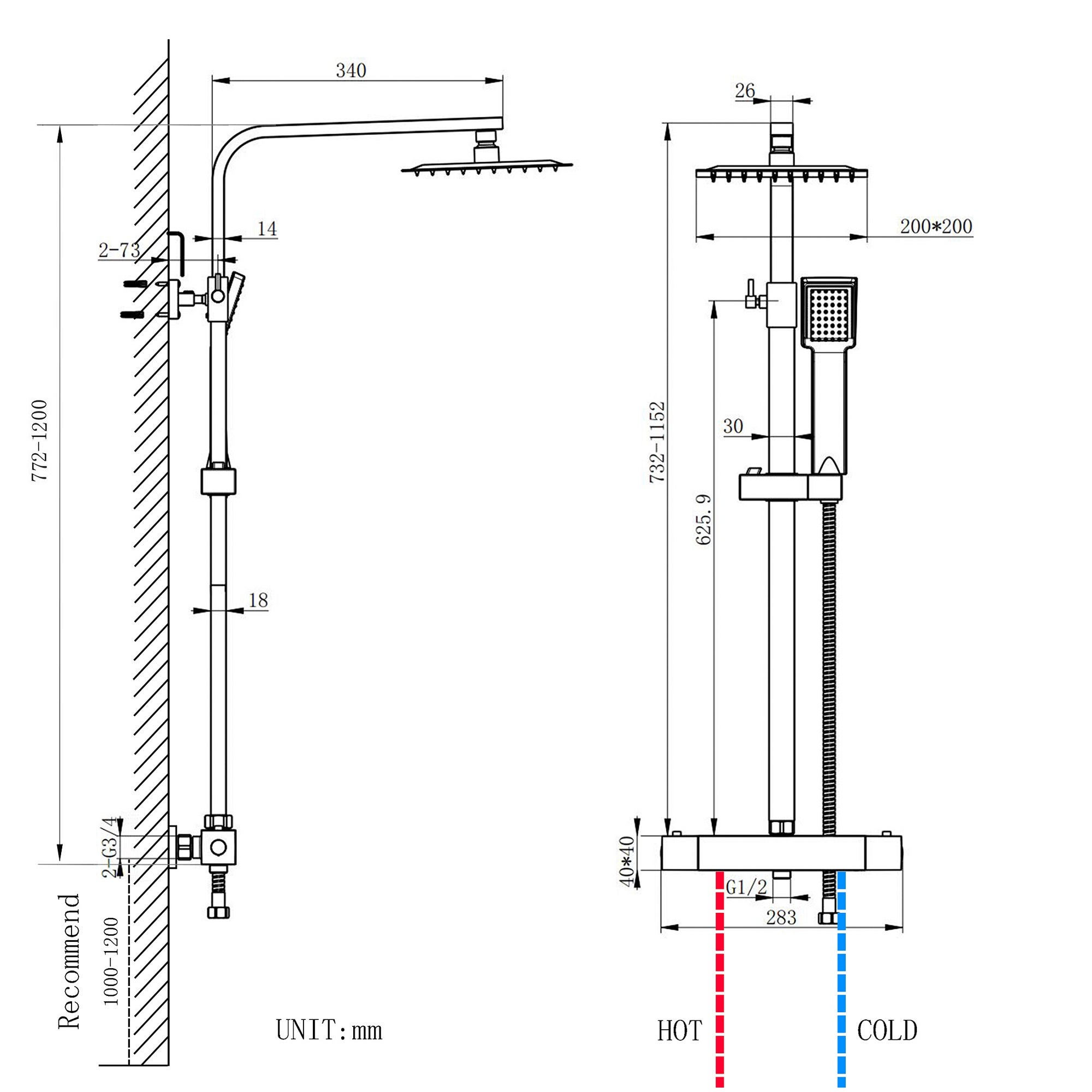 AICA Coluna de chuveiro termostática preta fosca com barra ajustável e spray superior de aço inoxidável design simples para banheiro - 5